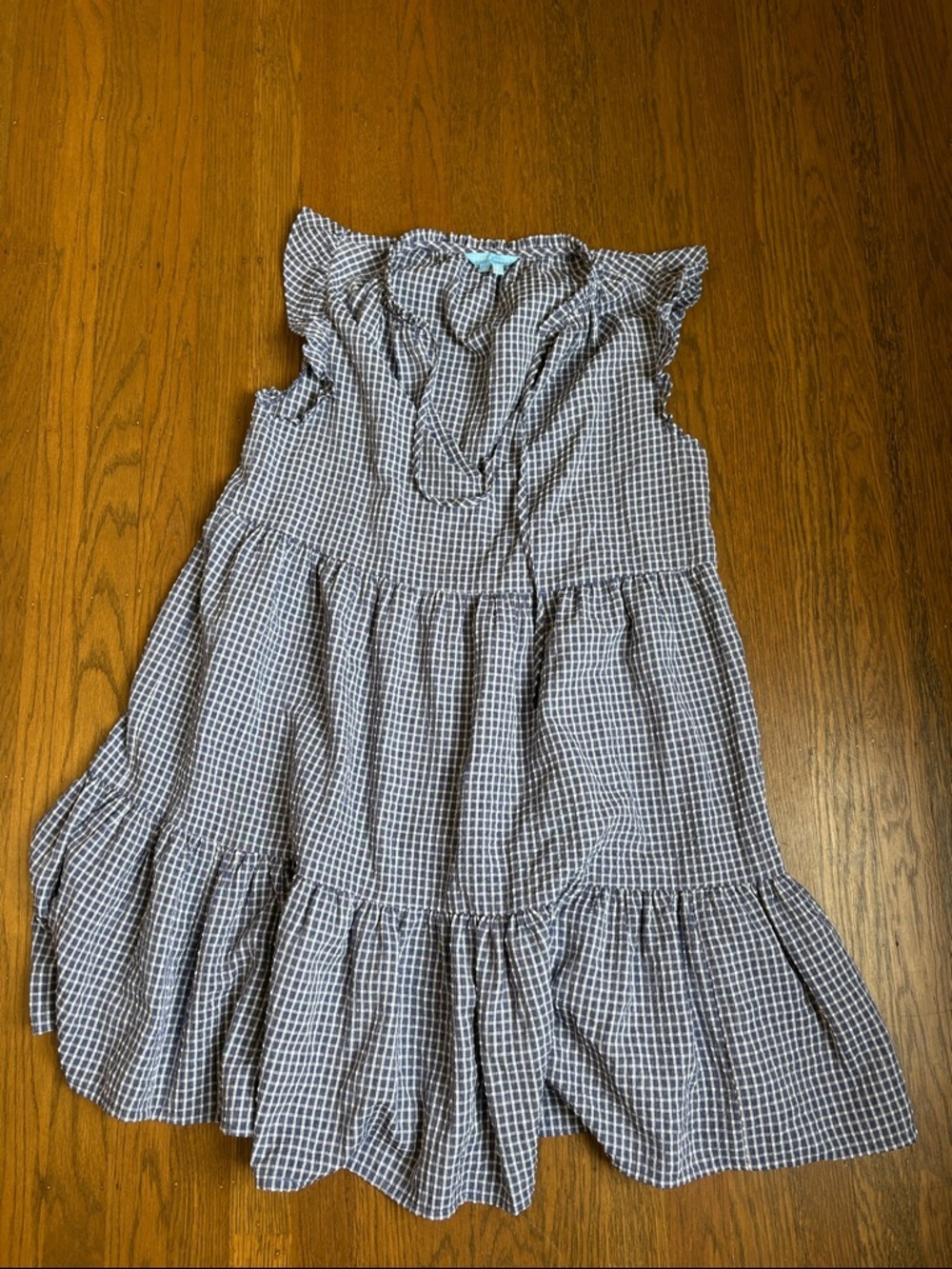 Draper James Gingham Ruffle Tiered Sundress in Navy and White